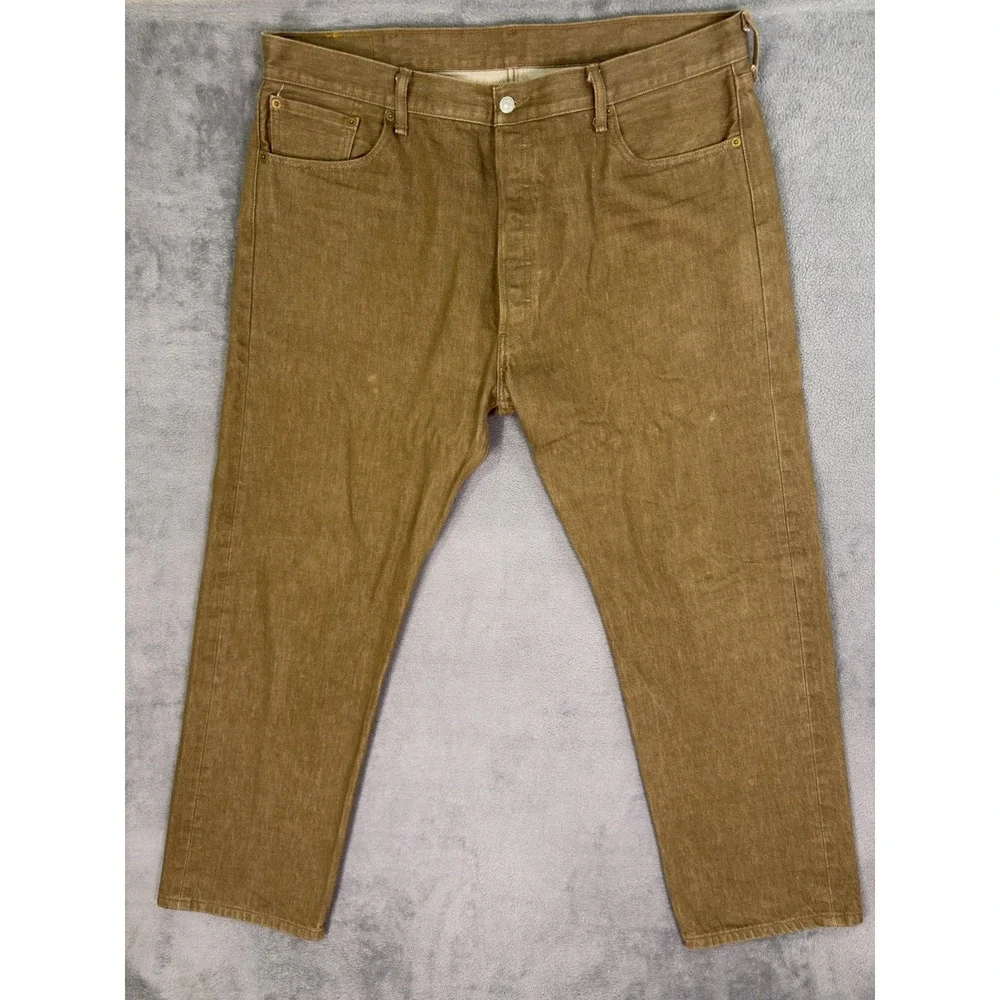 Levis 501XX Jeans Mens 42x32 Brown Straight Classic Light Wash Denim Button Fly
